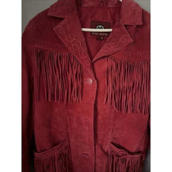COWBOY LEATHER FRINGE JACKET biker tassle turquoise MARC MATTIS Women’s Size Med - Picture 4 of 6